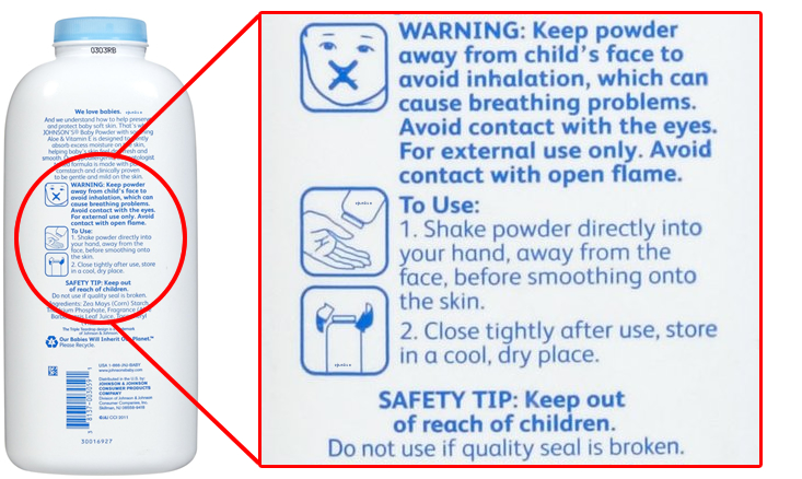 baby powder talc free caution label